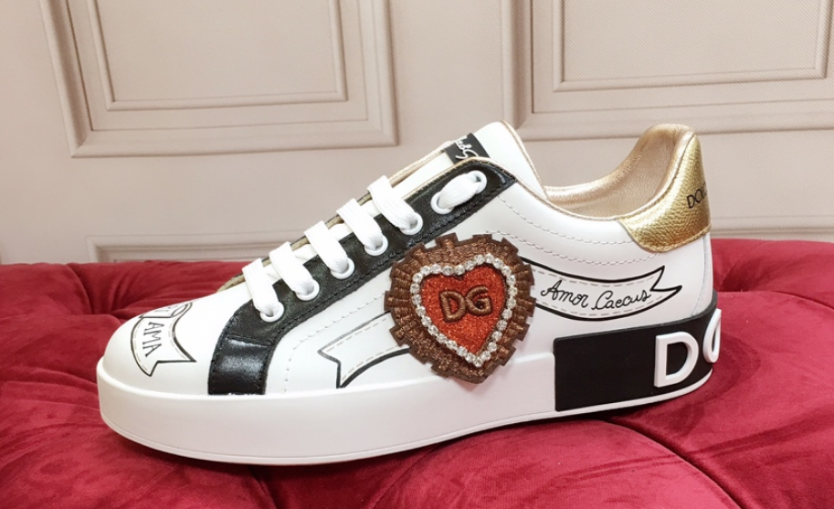 Dolce & Gabbana Devotion Sneakers White Black Gold Heart Embroidery Sneakers Chunky Sneakers - 1