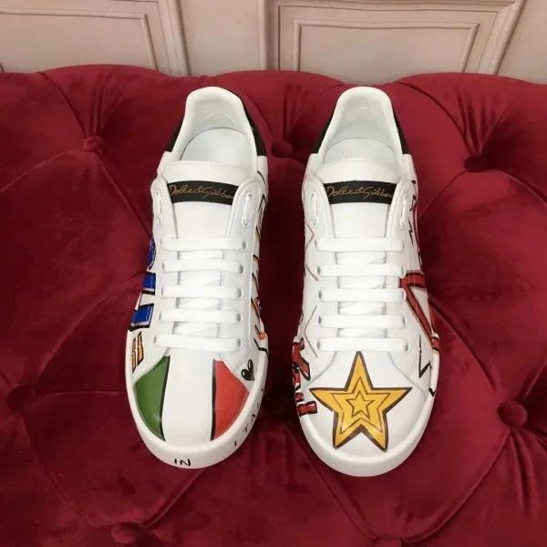 Dolce & Gabbana Sicily Star Print White Sneakers - 1