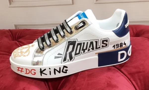 Dolce & Gabbana Royals White Navy Gold Sneakers - 1