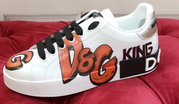 Dolce & Gabbana D&G King White Orange Graffiti Sneakers - 1