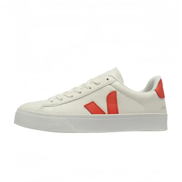 Veja V-10 White and Red Leather Sneakers - 1