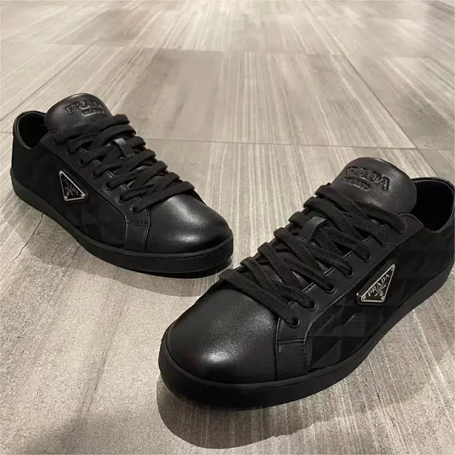 Prada Sneakers Low-top lace-up with triangle logo plaque and geometric-patterned side panels product detail image 7