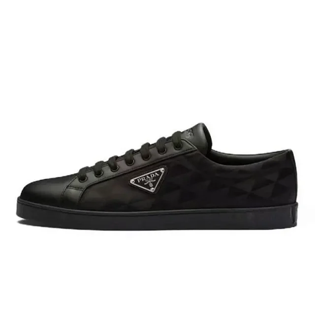 Prada Sneakers Low-top lace-up with triangle logo plaque and geometric-patterned side panels product detail image 3