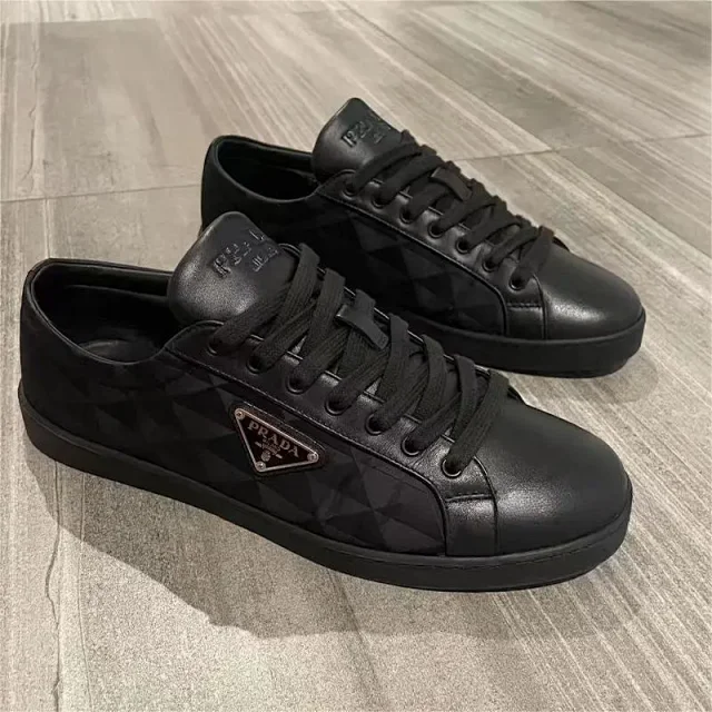 Prada Sneakers Low-top lace-up with triangle logo plaque and geometric-patterned side panels product detail image 8
