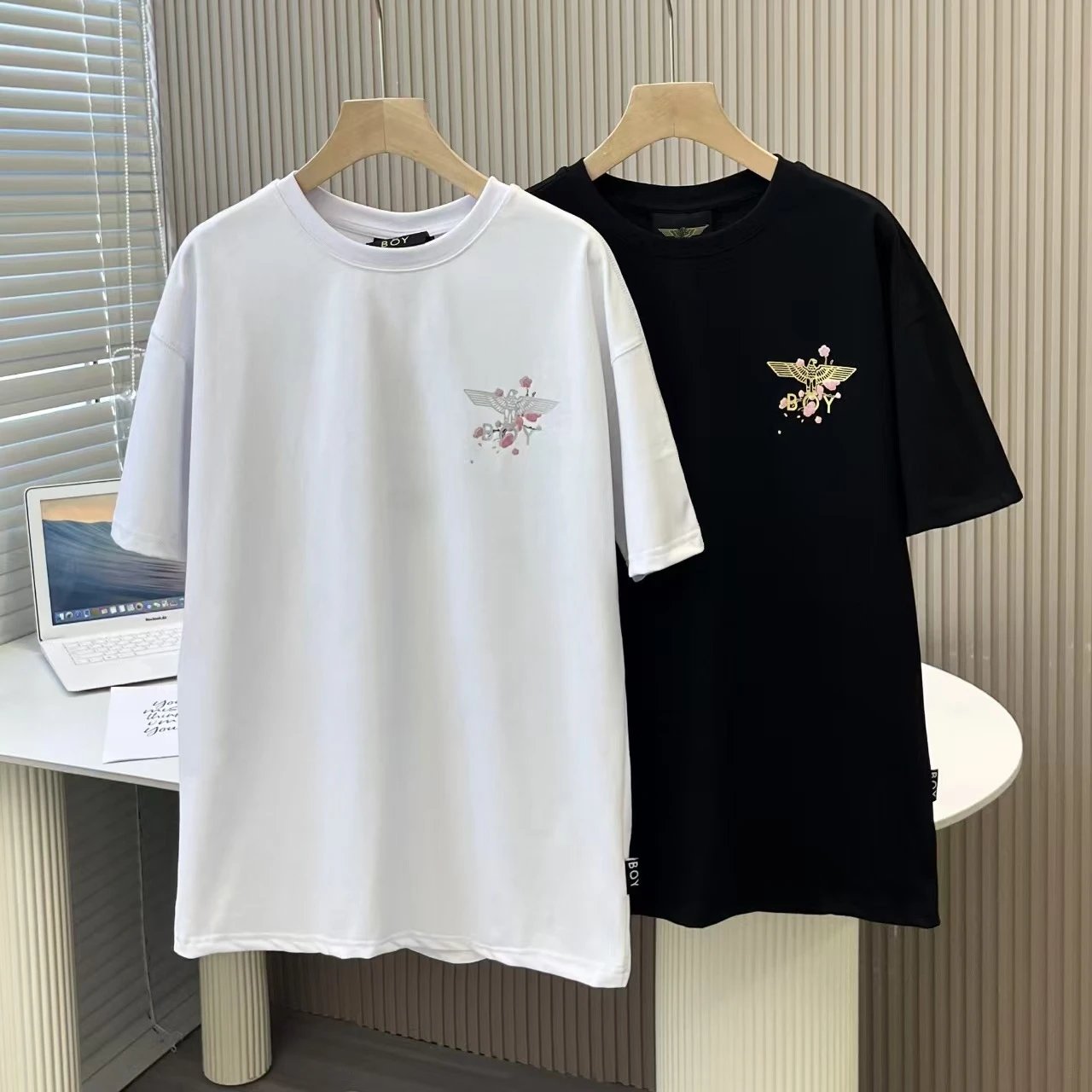 Design Angel Wings Cherry Blossom Graphic T-Shirt White - 3