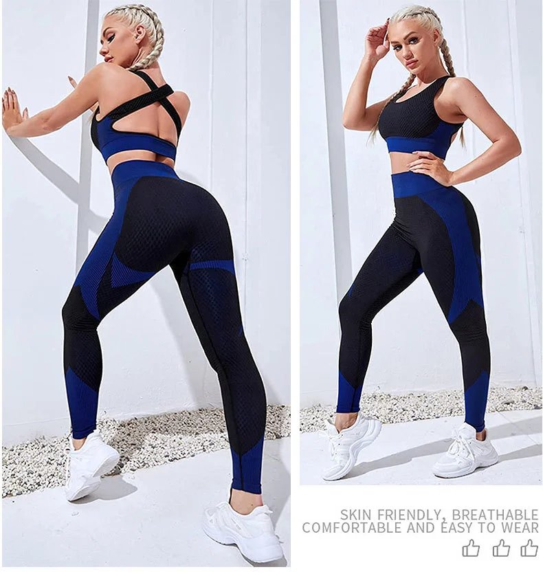 Design High-Neck Zip-Up Crop Top and Leggings Set Navy Black Activewear - 16