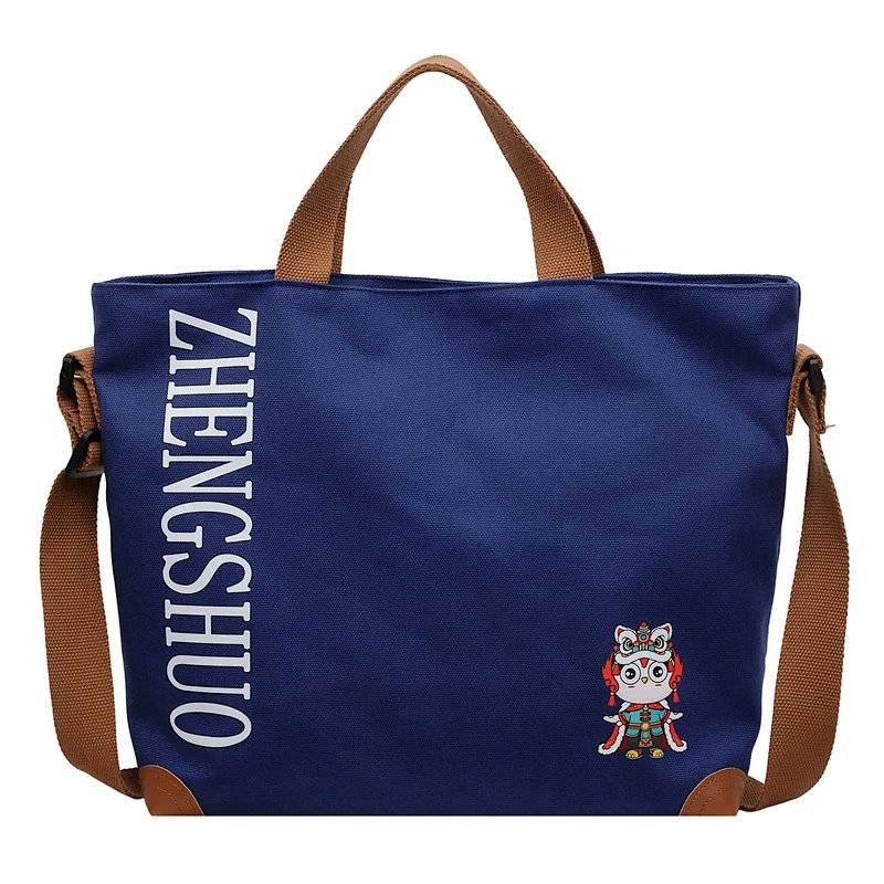 ZHENGSHUO Canvas Tote Bag Olive Green with Lion Dance Charm Tote
