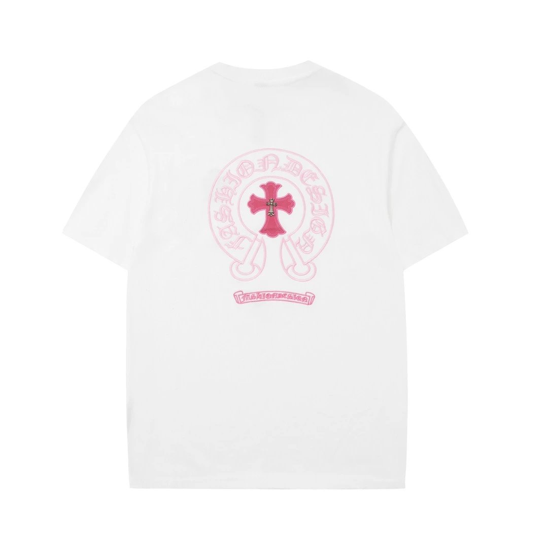 Chrome Hearts Cross Logo Pink Embroidered White T-Shirt - 7
