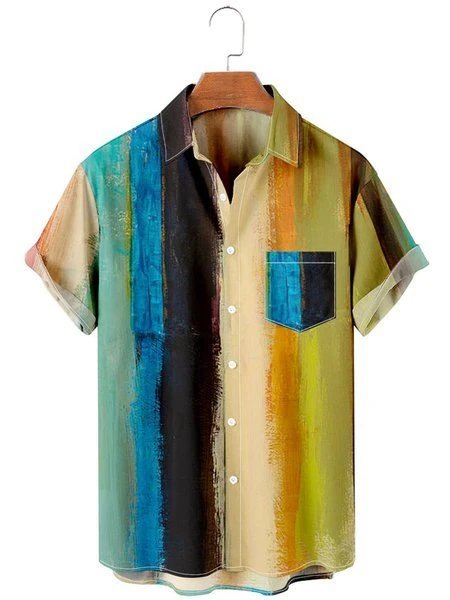 Design Leaf Print Short-Sleeve Button-Up Shirt Green and Cream - 4