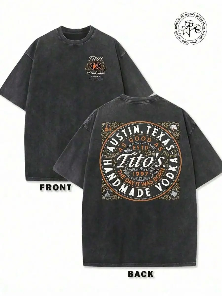 Design Tito's Handmade Vodka Circle Logo Washed Black T-Shirt T-Shirts - 7