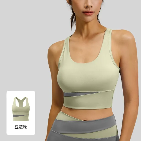 Design Cropped Sports Bra with Contrast Band in Bean Green Activewear - 1
