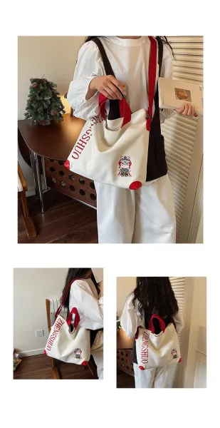 Design ZHENGSHUO Canvas Tote Bag Olive Green with Lion Dance Charm Tote Bag - 29