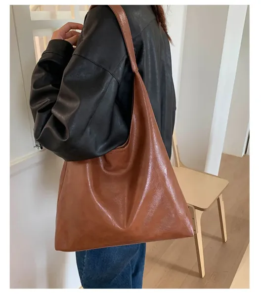 Design Hobo Bag Black Leather-Texture Shoulder Bag - 25