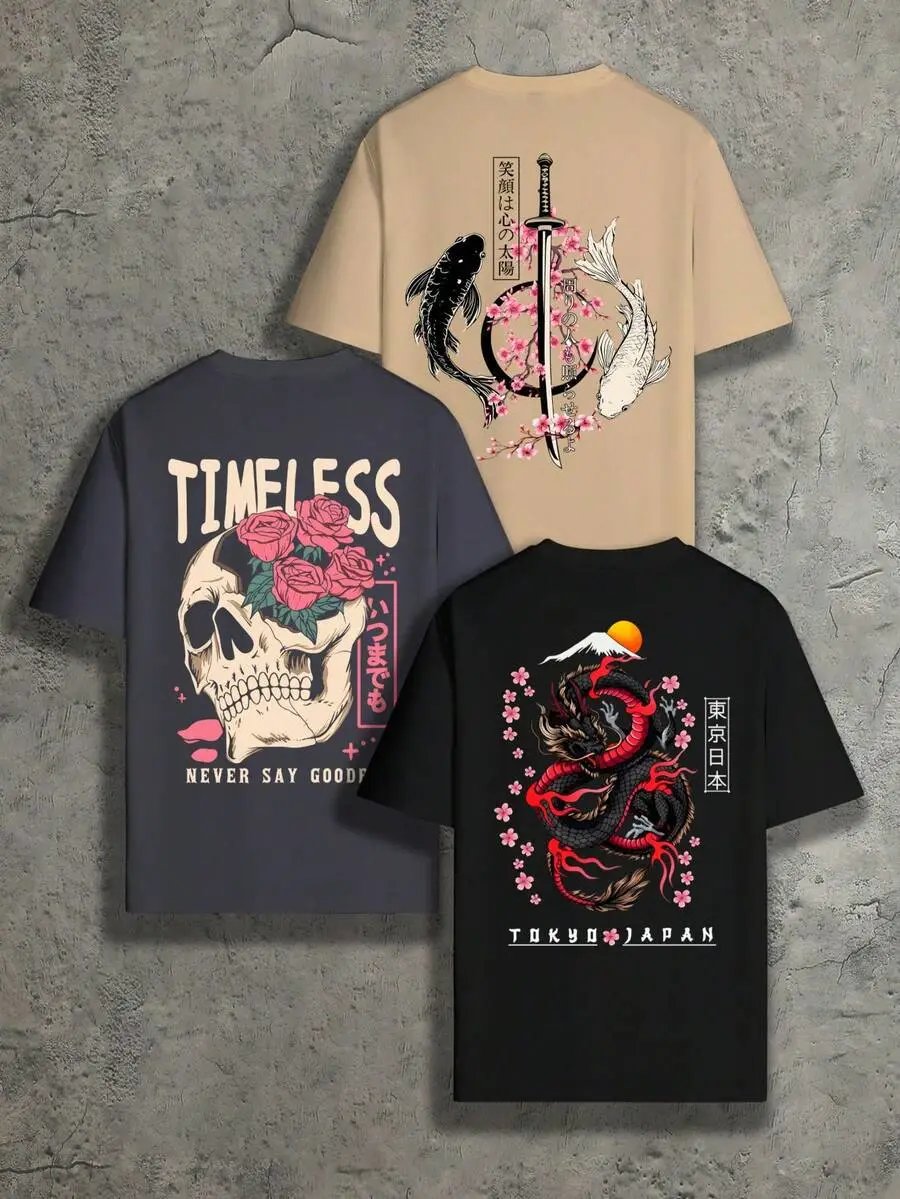 Design Japanese Ink Art Graphic T-Shirt Collection Multicolor T-Shirt - 7