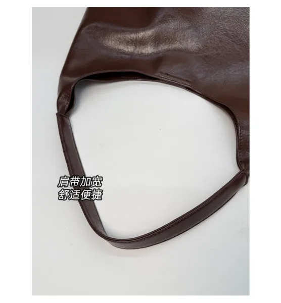 Design Hobo Bag Black Leather-Texture Shoulder Bag - 12