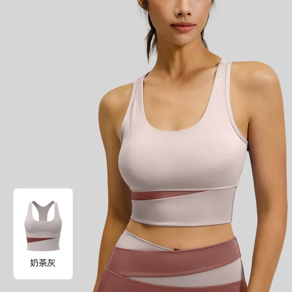 Design Wrap-Accent Sports Bra in Milk Tea Gray Activewear - 1