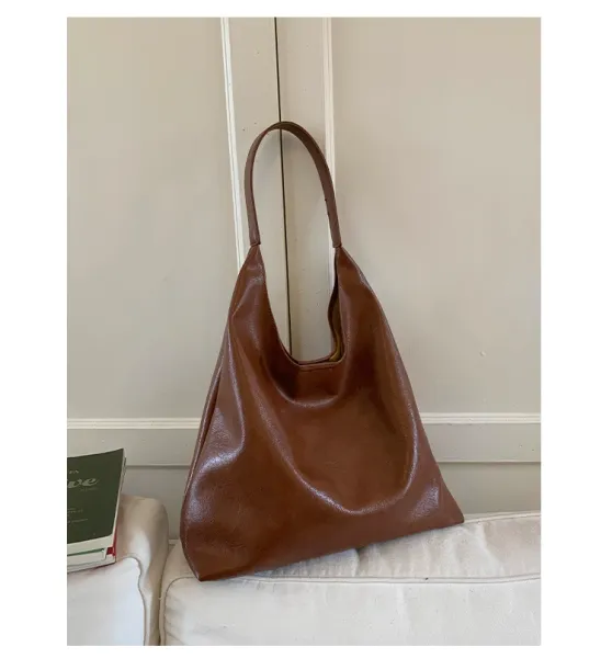 Design Hobo Bag Black Leather-Texture Shoulder Bag - 33