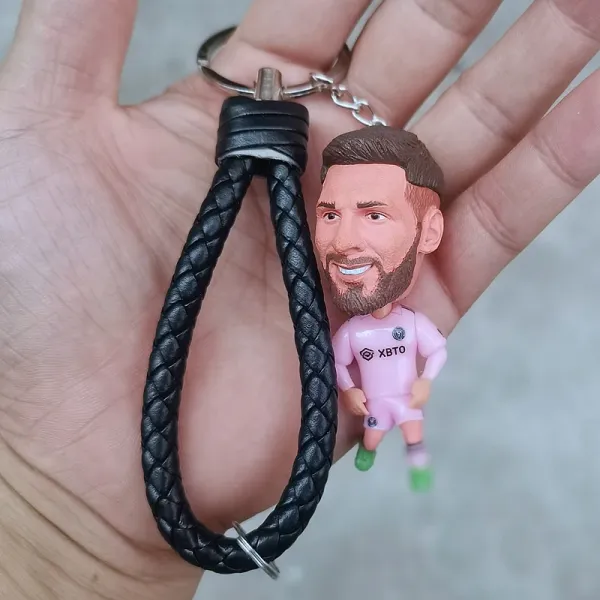 Inter Miami CF Lionel Messi Figurine Keychain Black Braided Strap Accessory - 1