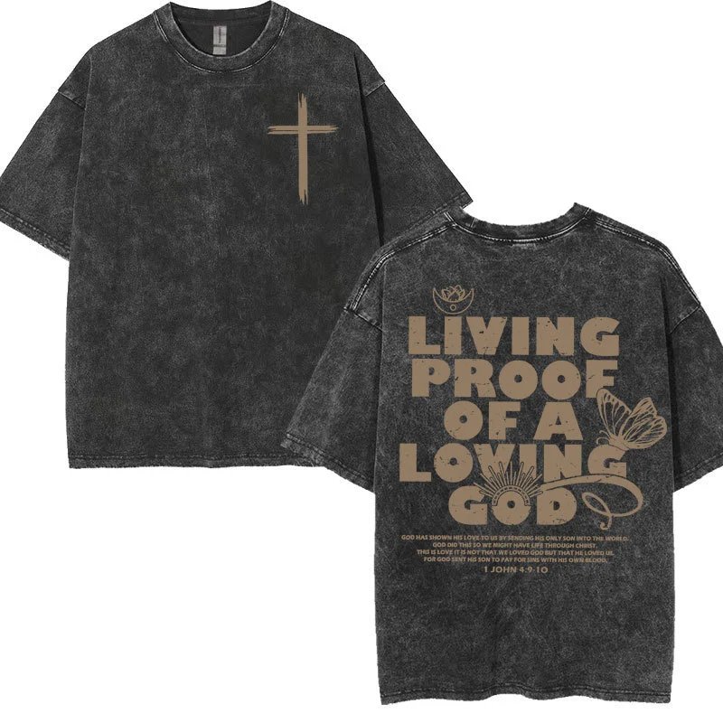 Vintage Washed Living Proof of A Loving God Print T Shirts W