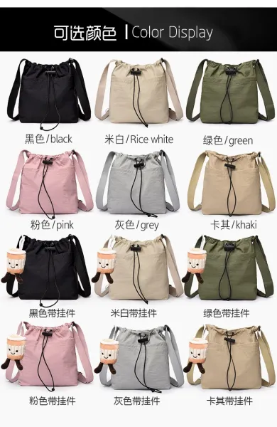 Design Drawstring Bucket Bag Beige Crossbody Bag - 7