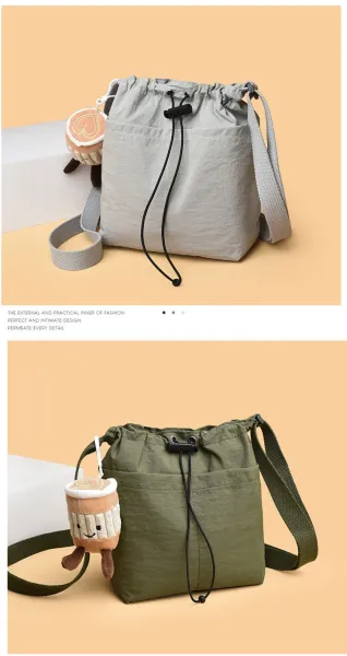 Design Drawstring Bucket Bag Beige Crossbody Bag - 8