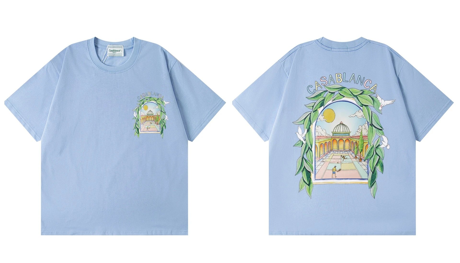 Casablanca Tennis Court Print Light Blue T-Shirt