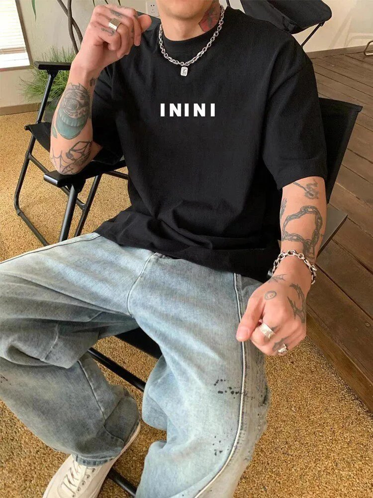 Design ININI Logo Print Oversized T-Shirt White T-Shirts - 8
