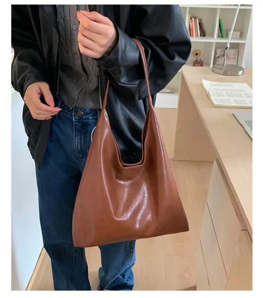 Design Hobo Bag Black Leather-Texture Shoulder Bag - 26