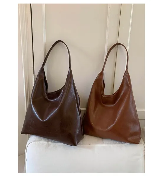Design Hobo Bag Black Leather-Texture Shoulder Bag - 28