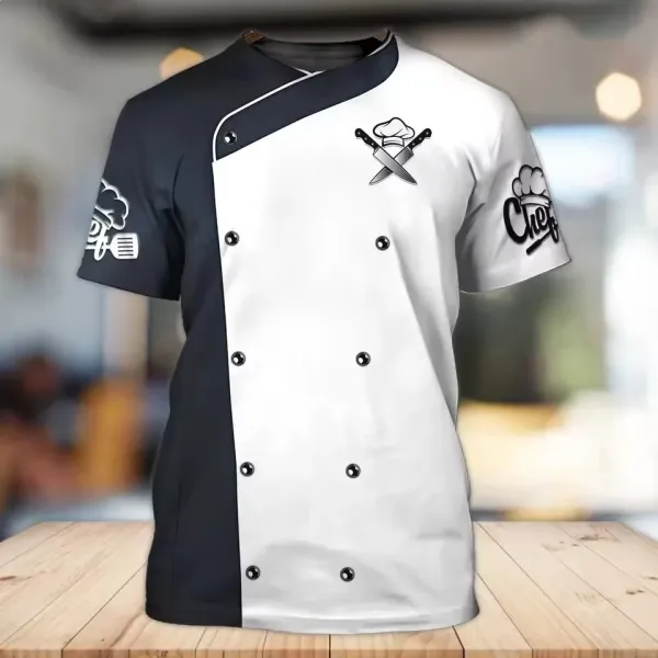 Design Chef Jacket T-Shirt Black with White Toque Print - 8
