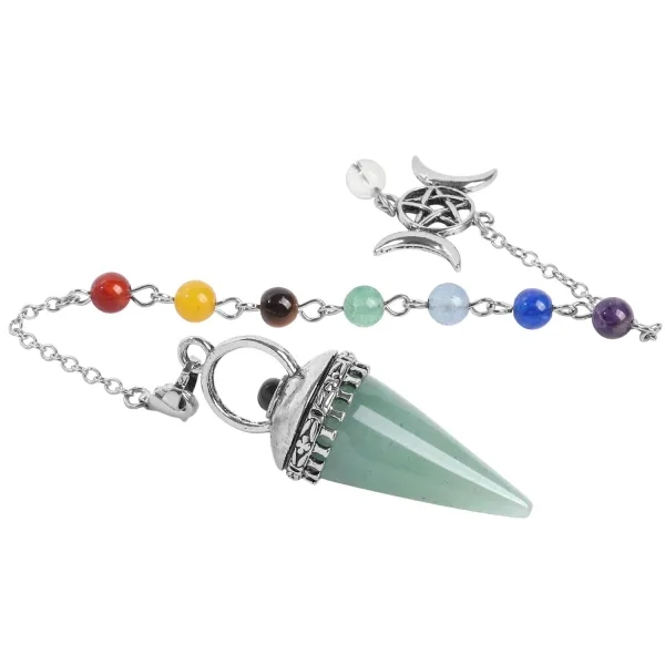 Design Chakra Pendulum Necklace with Seven Gemstones and Triple Moon Pendant Jewelry - 1