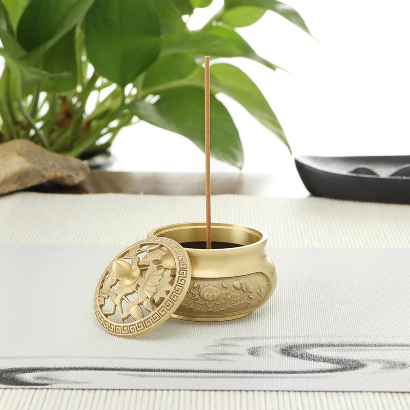Design Brass Lotus Carved Incense Burner Gold Accessories - 4