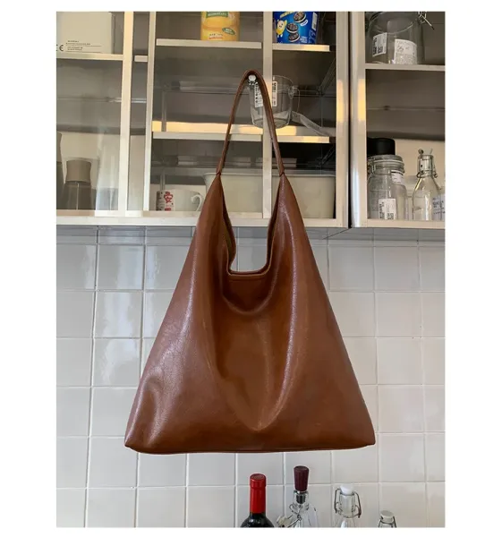 Design Hobo Bag Black Leather-Texture Shoulder Bag - 35