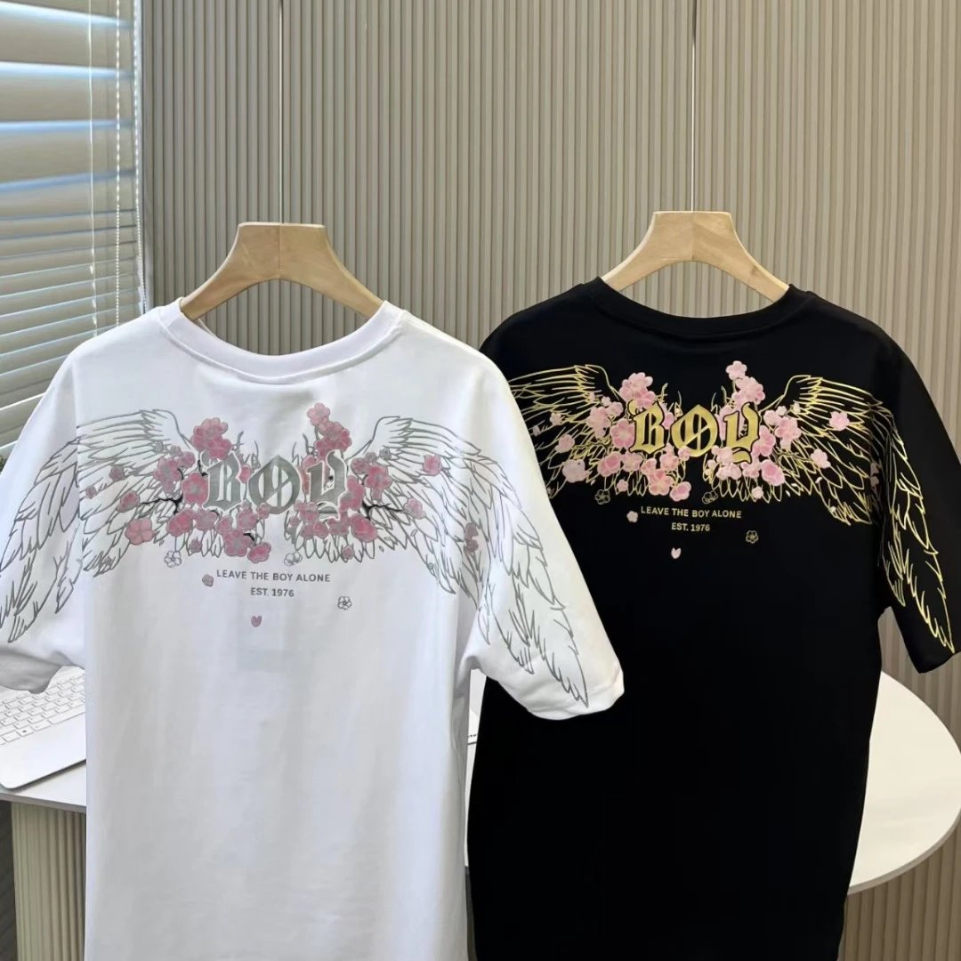 Design Angel Wings Cherry Blossom Graphic T-Shirt White - 7