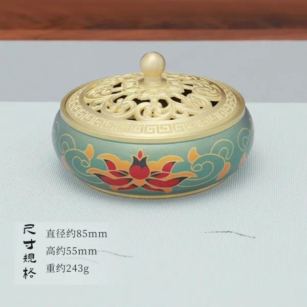 Design Lotus Motif Incense Burner Teal Gold Accessories - 1