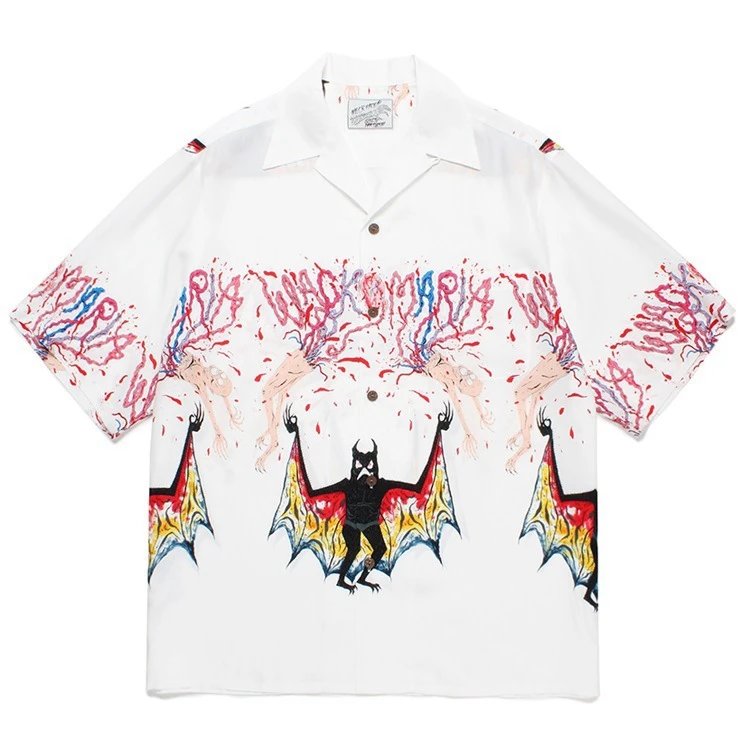 Design Wacko Maria Hawaiian Shirt Black Multicolor Graphic Print Shirt - 9