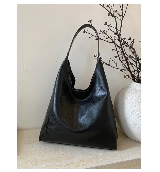 Design Hobo Bag Black Leather-Texture Shoulder Bag - 41