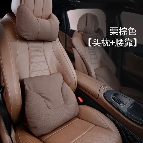 Design Car Seat Cushion Set Chestnut Brown Headrest + Lumbar Support Accessories - 1