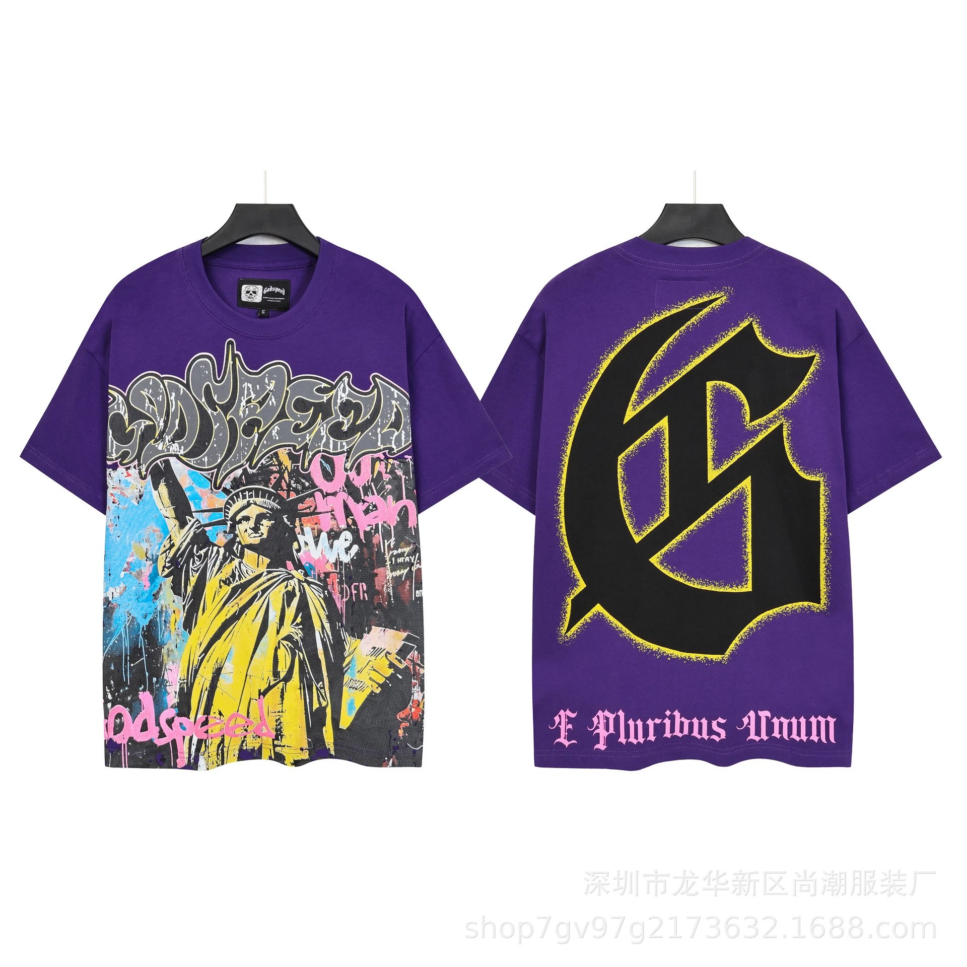 Godspeed Statue of Liberty Graffiti Purple T-Shirt