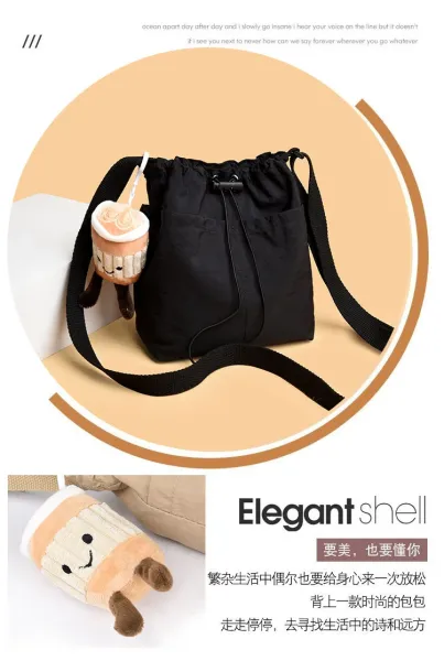 Design Drawstring Bucket Bag Beige Crossbody Bag - 10