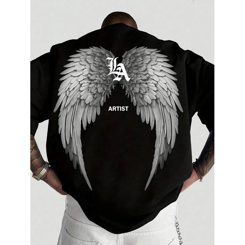 Angel Wings LA Artist Graphic T-Shirt Black
