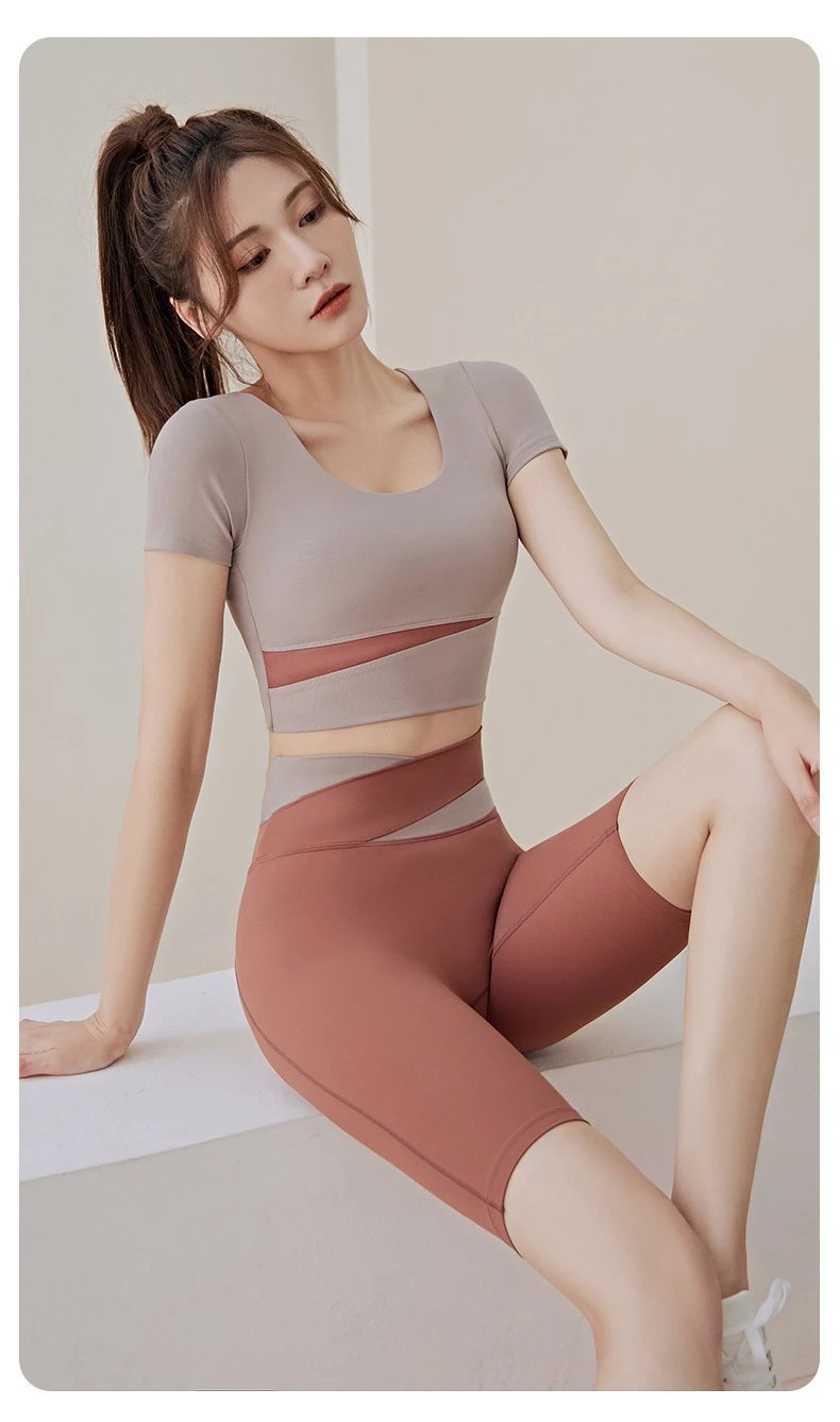 Design High-Waist Contrast Panel Cycling Shorts - 14
