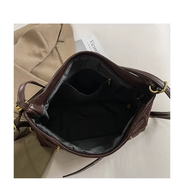 Design Suede Hobo Bag Black with Brown Leather Trim - 45