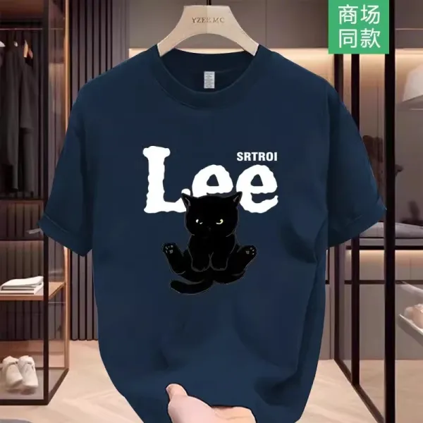 Design Lee SRTR01 Black Cat Graphic White T-Shirt T-Shirts - 6