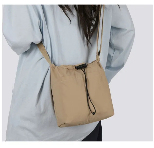 Design Drawstring Bucket Bag Beige Crossbody Bag - 22