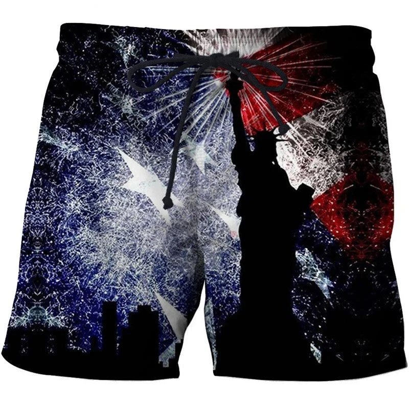 Statue of Liberty Fireworks Print Swim Shorts Swimwear