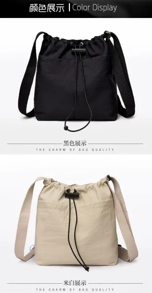 Design Drawstring Bucket Bag Beige Crossbody Bag - 24