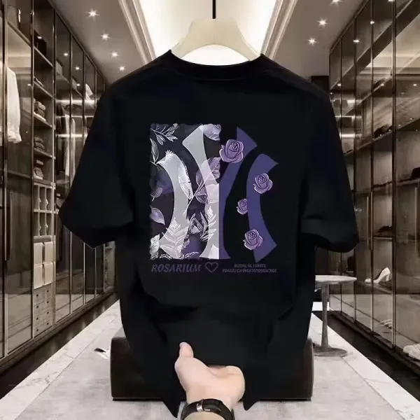 Design Rosarium Floral Graphic Print Black T-Shirt Tops.t Shirts - 3