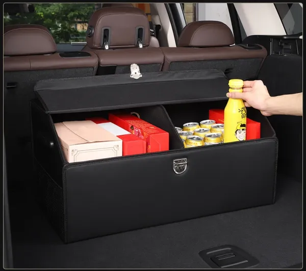 Design Carbon Fiber Car Trunk Organizer Black Storage Box Travel Bags - 36