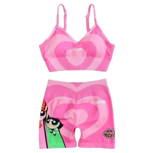 Design Civil Regime x The Powerpuff Girls Heart Print Activewear Set Pink Activewear - 1
